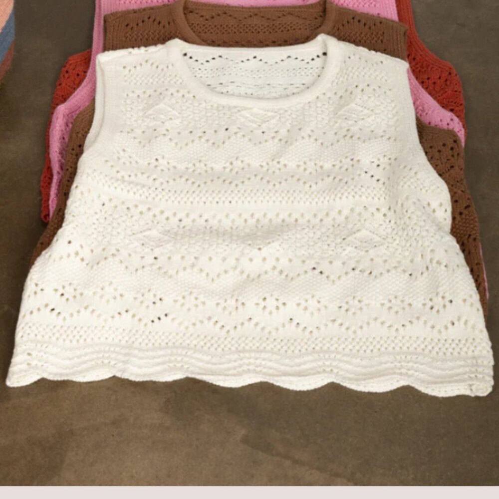 Dylan Clothing - Scallop Hem Crochet Sweater - LIGHT NATURAL - Picture 3 of 3